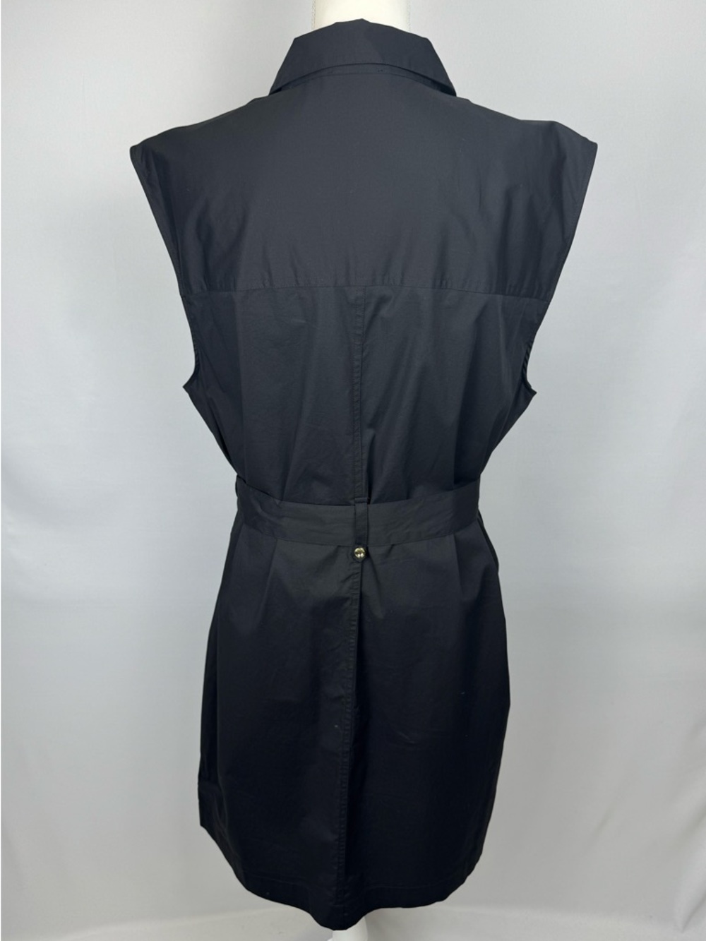 New H By Halston Black Sleeveless Shirtdress Gold Buttons Belted Size 2XL Office - Picture 8 of 11